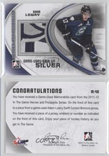 2011-12 ITG Heroes and Prospects Game-Used Silver Emblem Adam Lowry #M-48