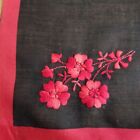 Vtg Black w/Red Flower Ladies Mourning Handkerchief Embroidered Hearts