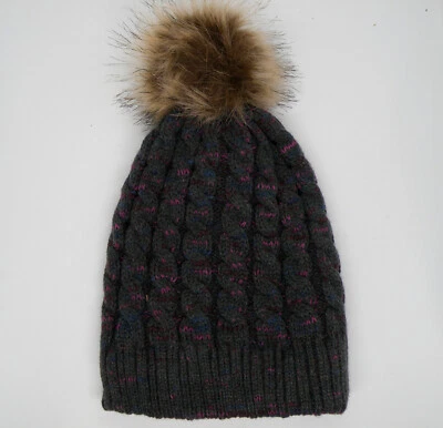 Gorro Scala Hecho a Mano Gris Púrpura Rosa Tejido con Pom Pom Polar Talla Única Foto 1 de 4