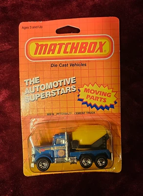 Vintage Matchbox 86 Peterbilt Cement Truck Blue Yellow #MB19 Sealed Original Box - Image 1 of 4