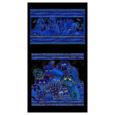Laurel Burch Kindred Canines blue 24" PILLOW or QUILT PANEL 44”x 24 fabric dogs - Изображение 1 из 2
