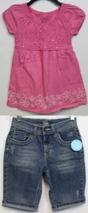 2010s Justice 2pc Shirred Shirt top Bermuda Denim Shorts sz 10 Embordered Sequin - Picture 1 of 14