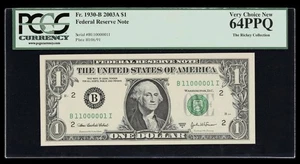 TRUE BINARY Serial Number 11000001 PCGS 64 PPQ UNCIRCULATED 2003 A $1 Dollar - Picture 1 of 2