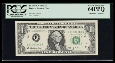 TRUE BINARY Serial Number 11000001 PCGS 64 PPQ UNCIRCULATED 2003 A $1 Dollar - Image 1 of 2