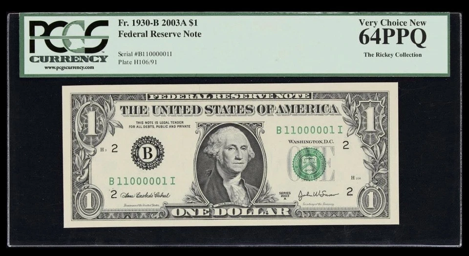 TRUE BINARY Serial Number 11000001 PCGS 64 PPQ UNCIRCULATED 2003 A $1 Dollar - Image 1 of 2