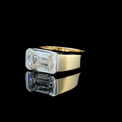 Conjunto de moldura de moissanita corte esmeralda 4 CT anel de noivado folheado a ouro amarelo 18k - Imagem 1 de 2