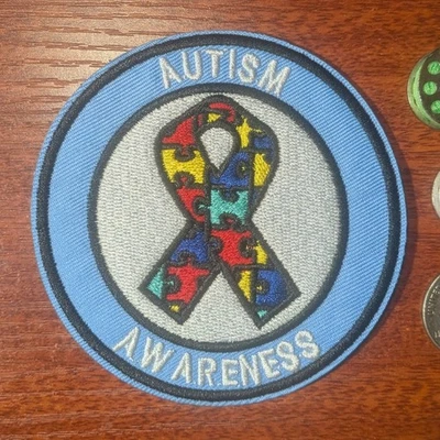 Autism Awareness Patch Puzzle Ribbon Neurodiverse Embroidered Iron On 3.5" - Image 1 of 3
