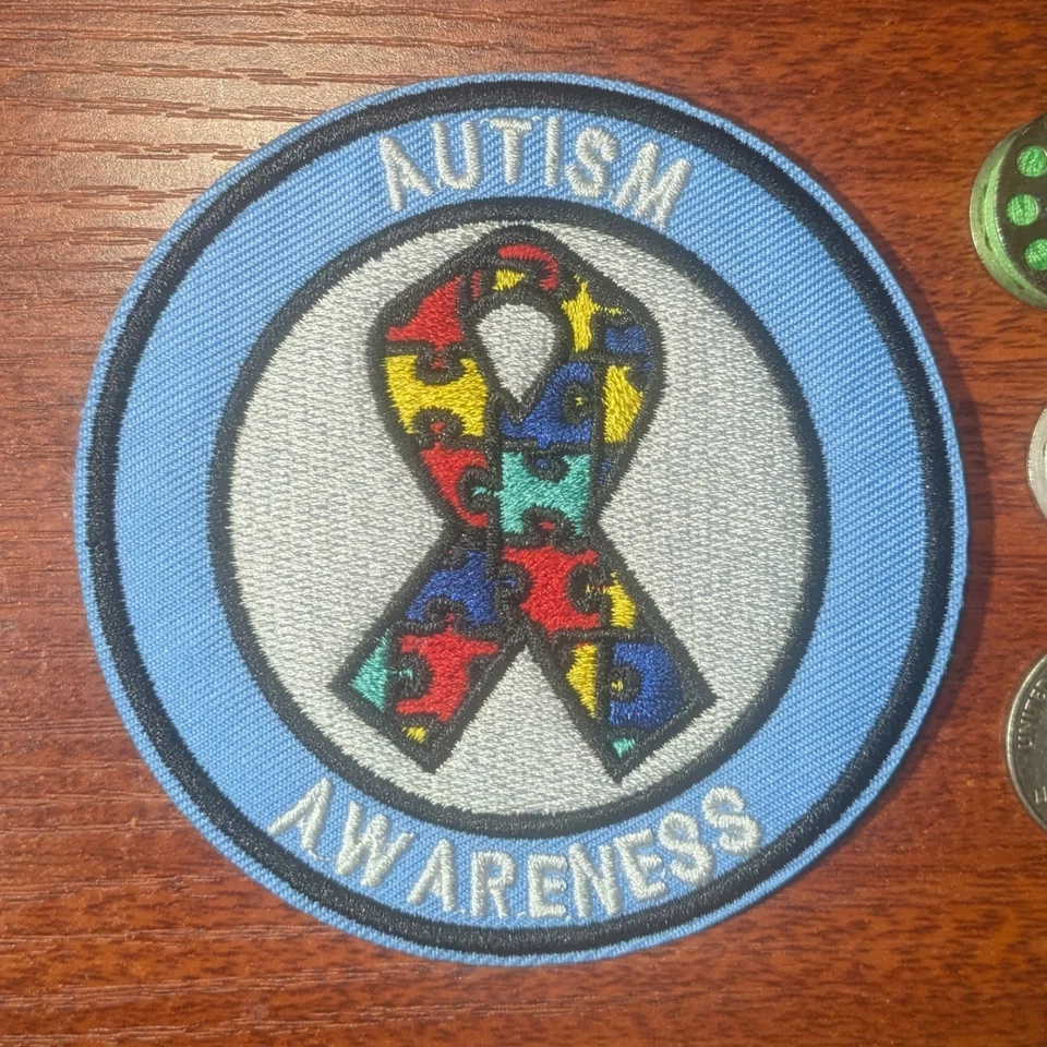 Autism Awareness Patch Puzzle Ribbon Neurodiverse Embroidered Iron On 3.5" - Image 1 of 3