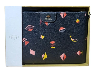 化石腕带钱包离合器钱包信用卡黑色复古三角形素食全新带盒 — 第 1/4 张图片