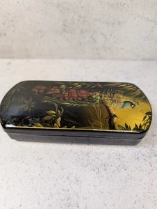 Hand-Painted Russian Lacquer Box – Peacock Scene – Long Trinket Box Red Interior - Picture 1 of 9