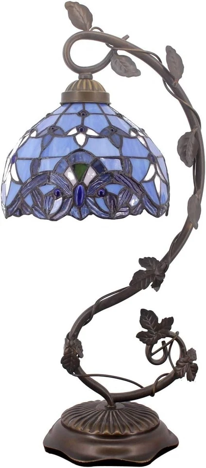 Lámpara de mesa Tiffany azul púrpura vitral estilo barroco luz de escritorio de lectura, M Foto 1 de 4
