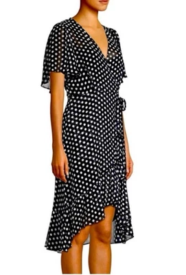 Vestido Calvin Klein 8 Negro Blanco Lunares Fluido Mangas Cortas NUEVO NUEVO SIN ETIQUETAS Foto 1 de 4