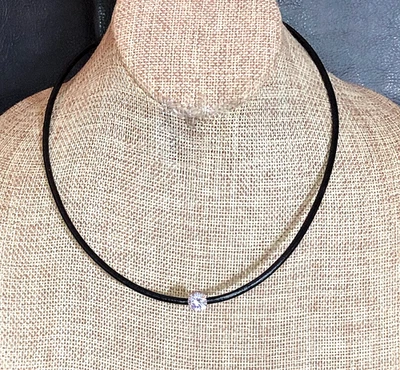 Collar de plata esterlina circonita cúbica de cuero negro 925 JTV 2 quilates 8 mm 18-20" 5732 Foto 1 de 4