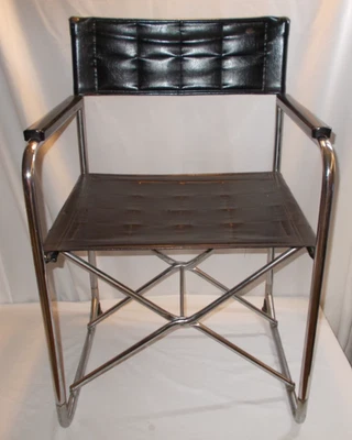 Vintage MCM 1960s Chrome Folding SHIGERU UCHIDA Utida X-Chair Japan Black NICE - Image 1 of 4