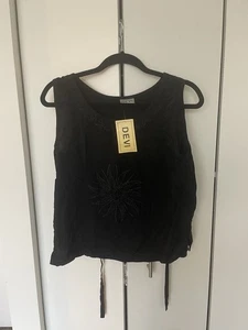 Blusa estilo túnica pulóver negra Devi para mujer talla única con girasol nueva con etiquetas - Imagen 1 de 8