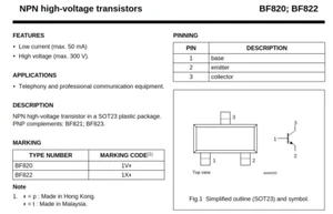 BF822 NPX 300Volt 50 mA NPN Transistor ......Lot of 10 ....... - Picture 1 of 1