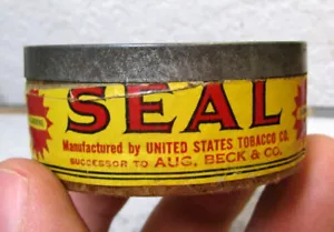Contenedor de tabaco vacío vintage 1928 Seal Blanding Svenskt Snus, tapa de hojalata - Imagen 1 de 8