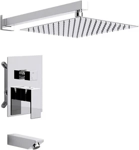 Jcrob 12 in Chrome Shower System with Tub Spout Bathroom Rain Shower Faucet - Picture 1 of 7