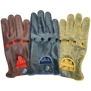 Prime Sports Men's Retro Style Soft Real Leather Crunch Driving Gloves 507 - Picture 1 of 8