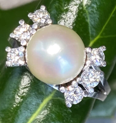 Vintage Diamond Pearl Ring Estate Fine Jewelry Pre-owned Size 6.25 18k Gold - Image 1 of 4