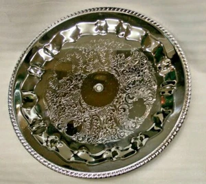 Vintage Sheffield Ornate 15" Silver Plated Footed Rotating Lazy Susan Tray - Picture 1 of 11