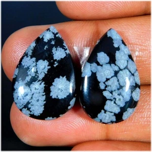 Natural Snowflake Obsidian Matched Pair 20.40Cts. Pear Cabochon Loose Gemstone - Picture 1 of 3