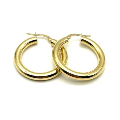 18K Gelbgold Creolen Ohrringe Damen - Polierte italienische Goldcreolen - Bild 1 von 4