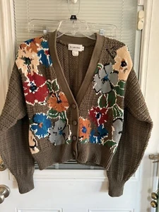 Vintage JH Collectibles Sweater Floral Cardigan Vneck Cotton Blend Button Sz S - Picture 1 of 6