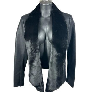 The Kooples Faux Leather Jacket Black Open Front Women's Large Pockets - Picture 1 of 11