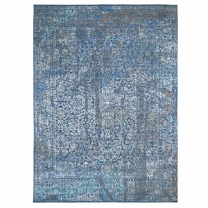 9'x12' Blue Abstract Design Wool And Silk Hand Knotted Oriental Rug R59057 - Picture 1 of 12