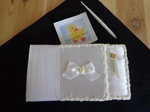 WEDDING GUEST BOOK and Pen White Satin Bow Lace Crinoline 25 Pages 