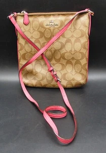 Coach Handtasche beige & braun Reißverschluss rosa verstellbare Träger Länge 22 cm x B 21 cm - Bild 1 von 11