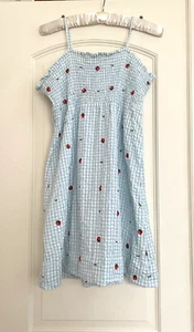 Hartstrings Dress Girls Size 10 Searsucker Embroidered With Strawberries Daisies - Picture 1 of 14