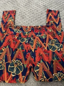 LuLaRoe OS Leggings Orange Blue Floral Aztec Colorful Bouquet Nature - Picture 1 of 3