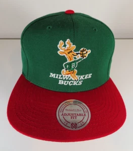 Milwaukee Bucks Mitchell Ness NBA Hardwood Classics Red Green Snapback Cap Hat - Picture 1 of 10
