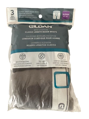 GILDAN 3 Pk. COTTON CLASSIC LENGTH BOXER BRIEFS BLACK GRAY CHARCOAL Sz. 2XL* - Image 1 of 4