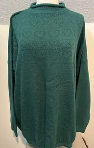1980s Vintage Spunky Green Mock Neck Sweater Reto Sz XL Women’s Hearts - Picture 1 of 4