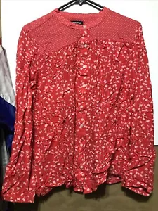 LANDS END Womens Button TOP Long Sleeve Red No Collar Size L 14-16 VGUC!!! - Picture 1 of 3