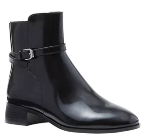 NEW ANN TAYLOR BLACK BOX LEATHER BUCKLE ANKLE BOOTIES BOOTS SIZE 8 - Picture 1 of 5