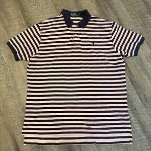 Polo Ralph Lauren Men’s Striped Short Sleeve Polo Shirt Navy Pink XL - Picture 1 of 5