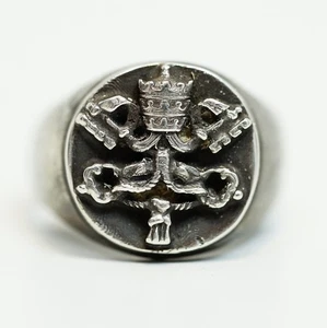 19c Antique Solid Silver Vatican Crescent Ecclesiastical  Bishop Episcopal Ring - Picture 1 of 9