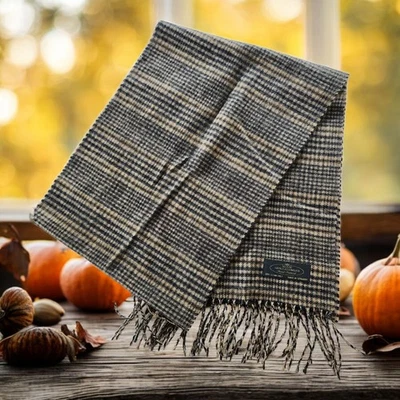 BUFANDA 100% CACHEMIRA CHAL CON FLECOS TOSTADO A CUADROS 60 X 12 HECHO EN ALEMANIA LUJO TRANQUILO Foto 1 de 4