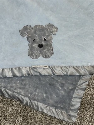 HTF Blankets & Beyond Blue Gray Swirls/Waves & Satin Puppy Dog Baby Blanket - Image 1 of 4