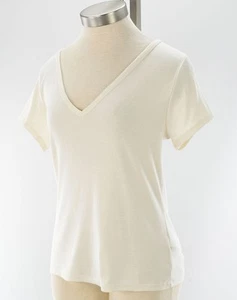 SPLENDID Ivory Cotton Blend Short Sleeve V Neck Tee Shirt SMALL NWT - Picture 1 of 2