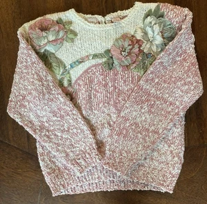 Vintage Penbrooke Lane creme & rosa Pullover Blumenapplikation Perlen Größe Medium - Bild 1 von 12