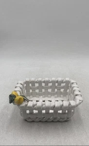 White Ceramic Woven Glossy Finish Rectangular Home Decorative Basket With Lemon - Picture 1 of 8