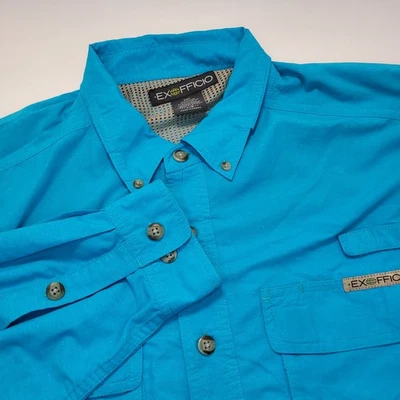 ExOfficio Shirt Men's Large Camping Outdoor Button Vented Hiking Blue - Image 1 of 4