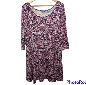 Tori Richard Resort Ikat Shell 3/4 Sleeve Round Neck Dress Women's Medium 8/10 - Picture 1 of 5