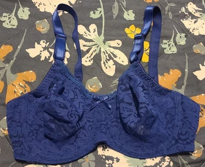 Bali Bra 34C Lace N Smooth Stretch Lace Comfort U Navy Blue Style 3432 - Image 1 of 3