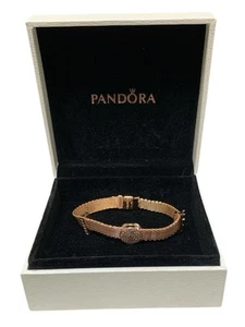 Authentic Pandora Reflections Mesh Bracelet Size 6.3" Rose Gold with 3 Charms - Picture 1 of 10